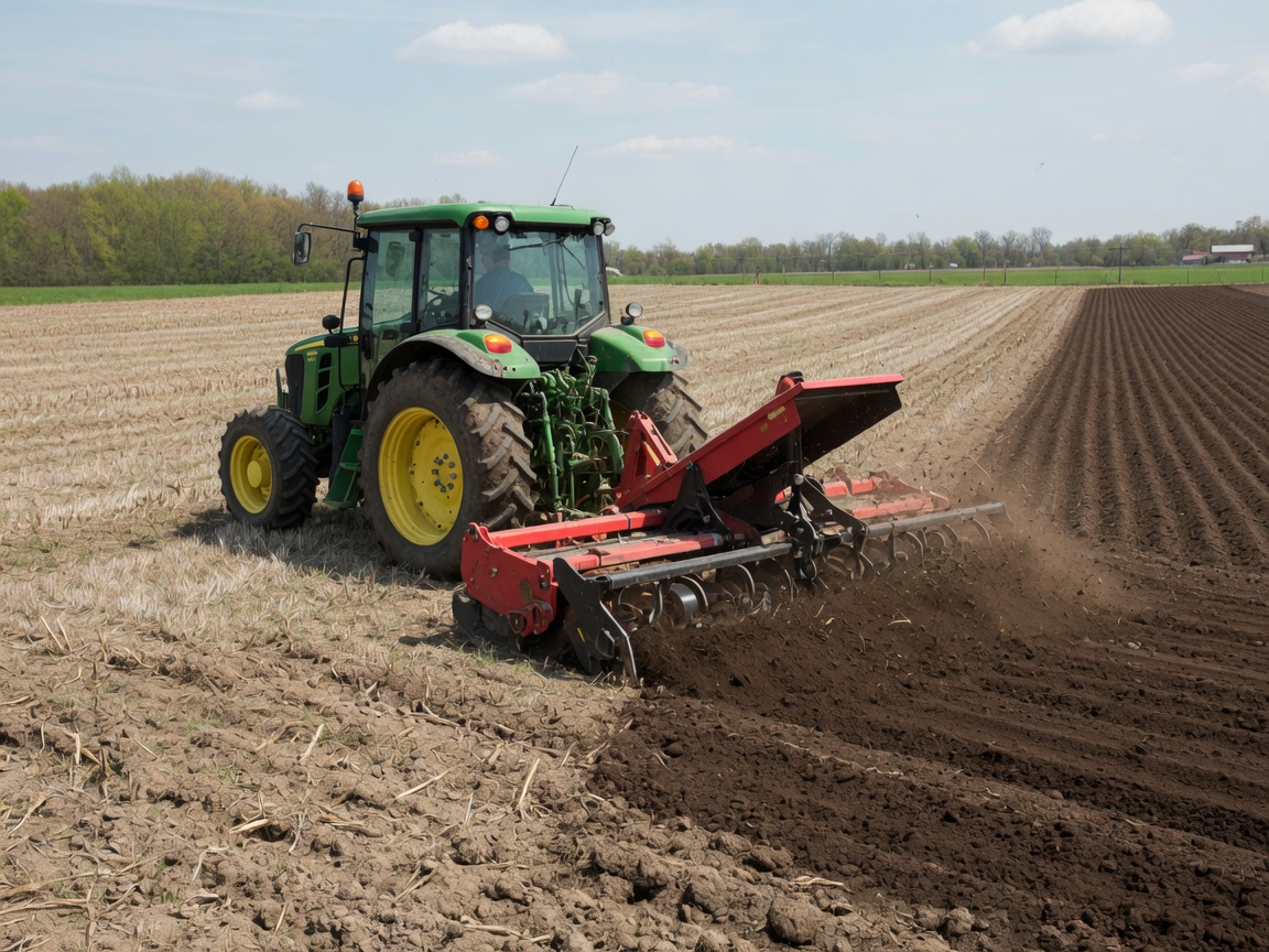 Tractor with farm implements in the field